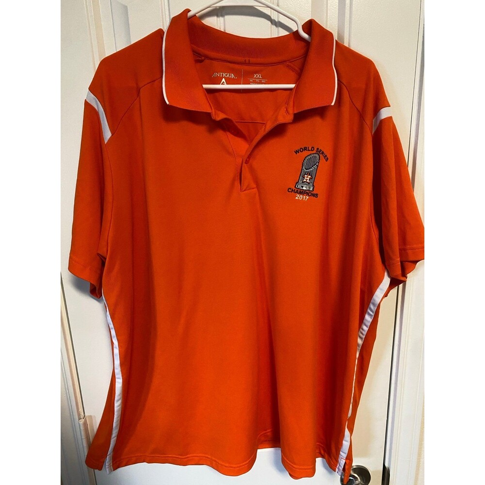 Houston Astros 2017 World Champions Antigua Dri Fit Orange polo Shirt size XXL